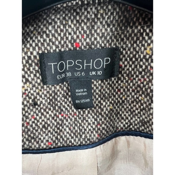 Topshop womens wool blend brown blazer with suede elbow patches size 6 - Picture 3 of 8